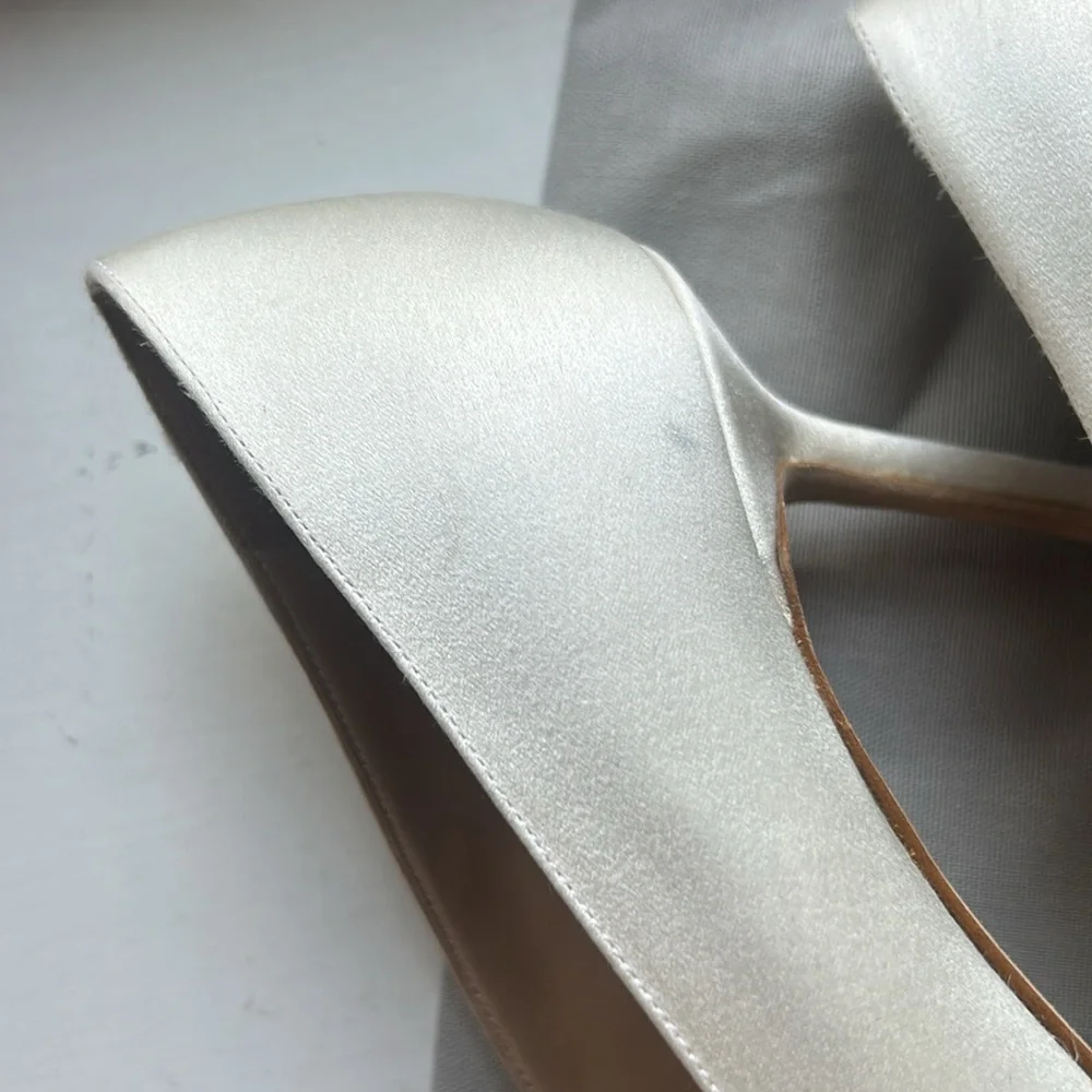 Manolo Blahnik White Satin Pump with Crystal Buckle